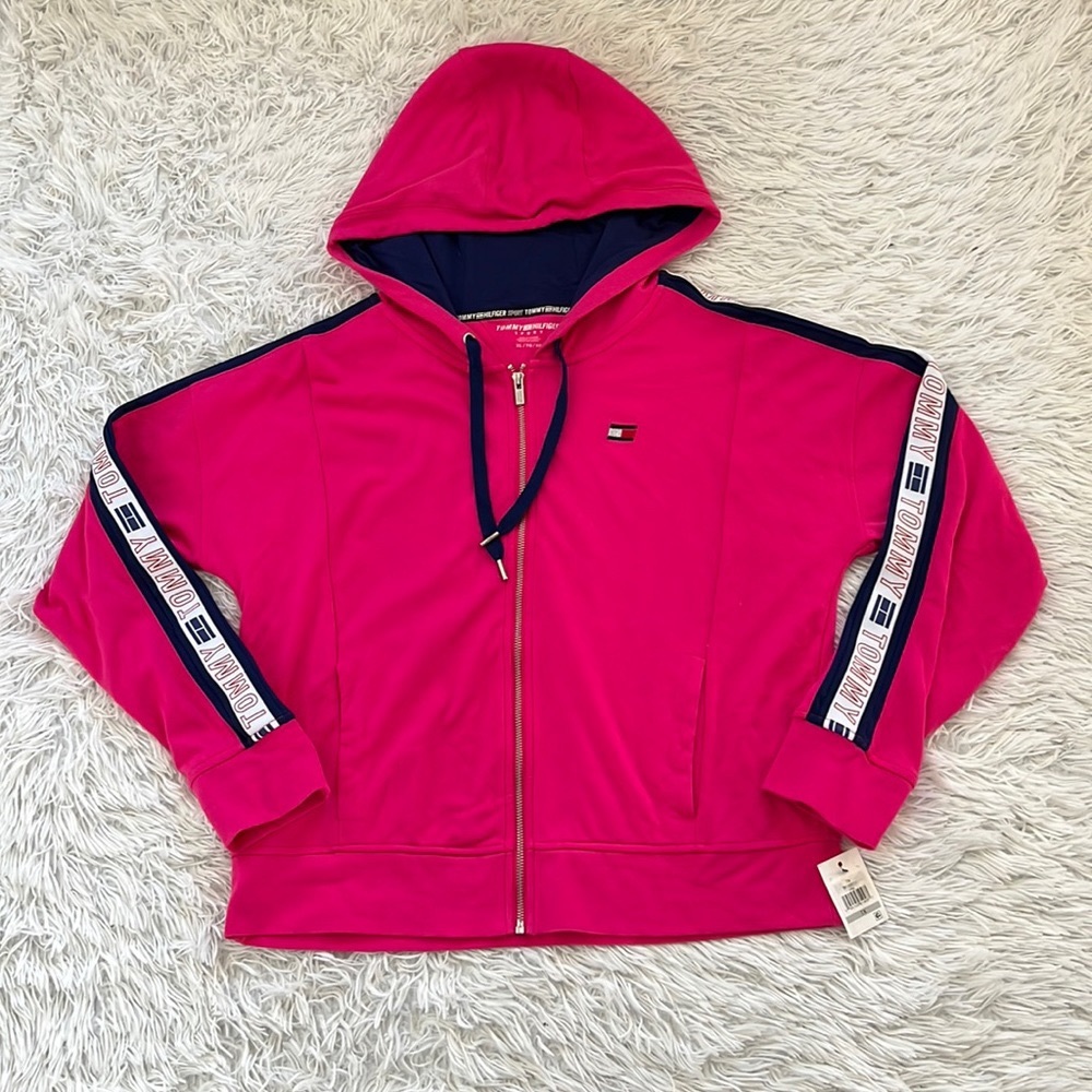 NWT TOMMY HILFIGER SPORT Logo Zip Hoodie in pink size 1X